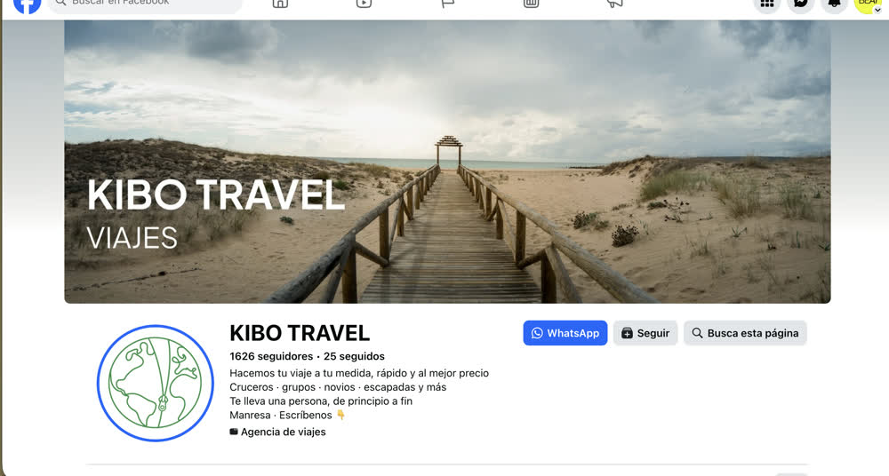 Página de Facebook de Kibo Travel después