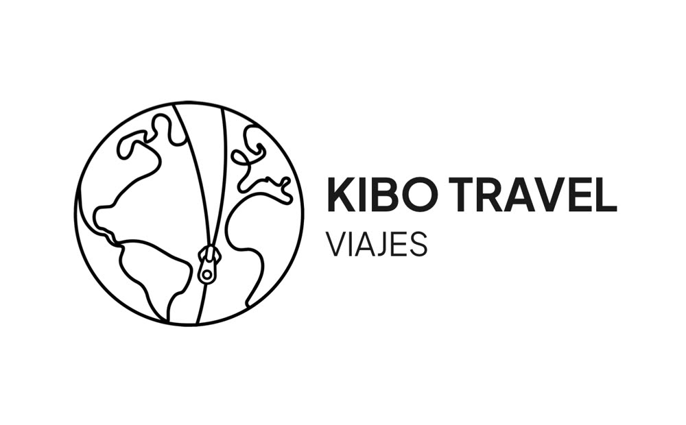 Logo nuevo de Kibo Travel: la bola redibujada a línea junto al nombre